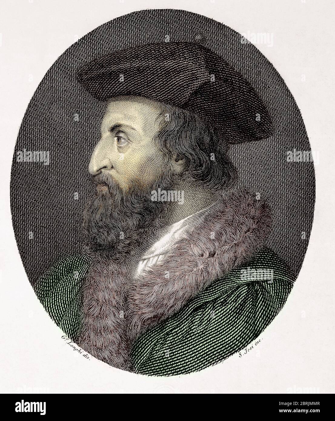 Collezione gravure 'Portrait du medecin, poete et humaniste italien Girolamo Fracastoro (Hieronymus Fracastorius ou Jerome Fracastor) (1478/83-1553)' Foto Stock
