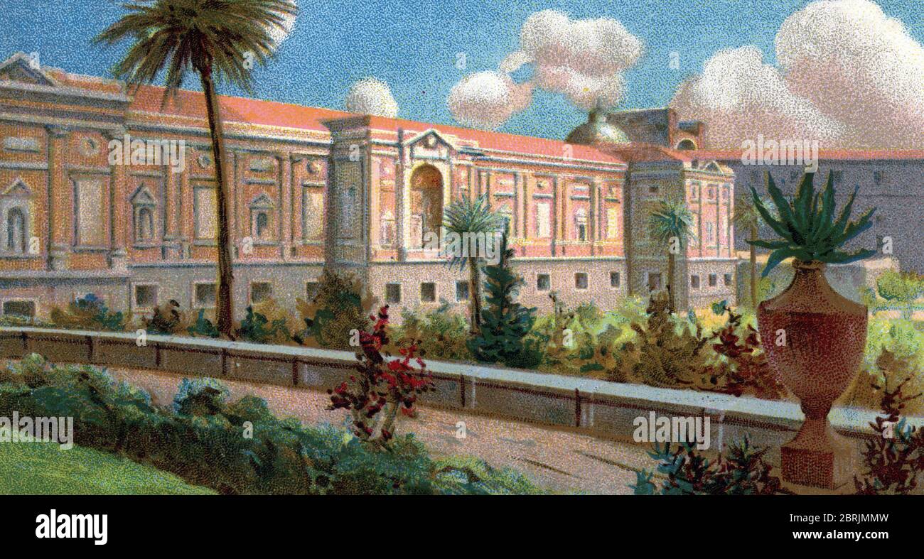 "Vue de la pinacotheque vaticane, cite du Vatican, Italie" (Vista della Pinacoteca Vaticana, Musei vaticani, Stato della Città del Vaticano, Italia) Chromolithogru Foto Stock