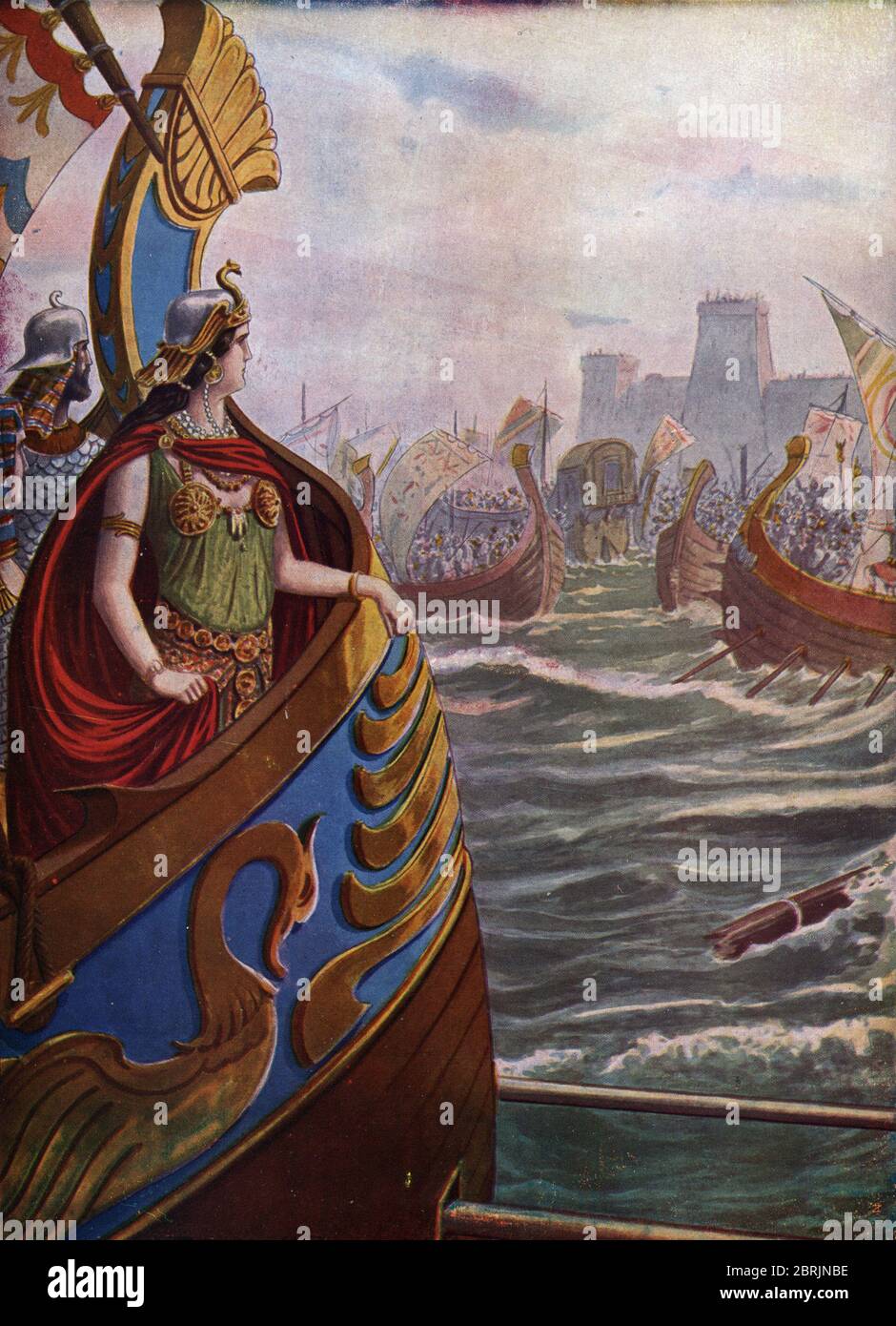 Antichite, guerre civile romaine : la reine egyptienne Cleopatre VII Thea Philopator (69-30 Avant JC) Lors de la bataille d'Actium dans le Golfe Ambra Foto Stock