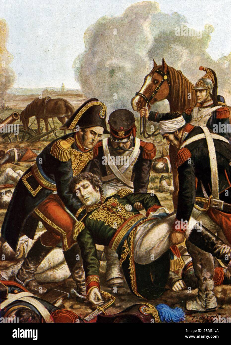 'Mort du General Charles Antoine Desaix de Veygoux (1768-1800) a la bataille de Marengo le 14/06/1800' (la morte del generale Desaix durante la battaglia Foto Stock