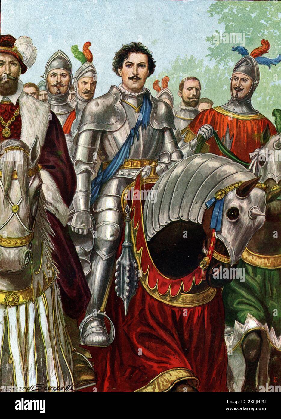 Representation du condottiere italien Ettore fieramosca (1476-1515) revenant victorieux du Defi de Barletta, le 13/02/1503, tournoi de chevalerie op Foto Stock