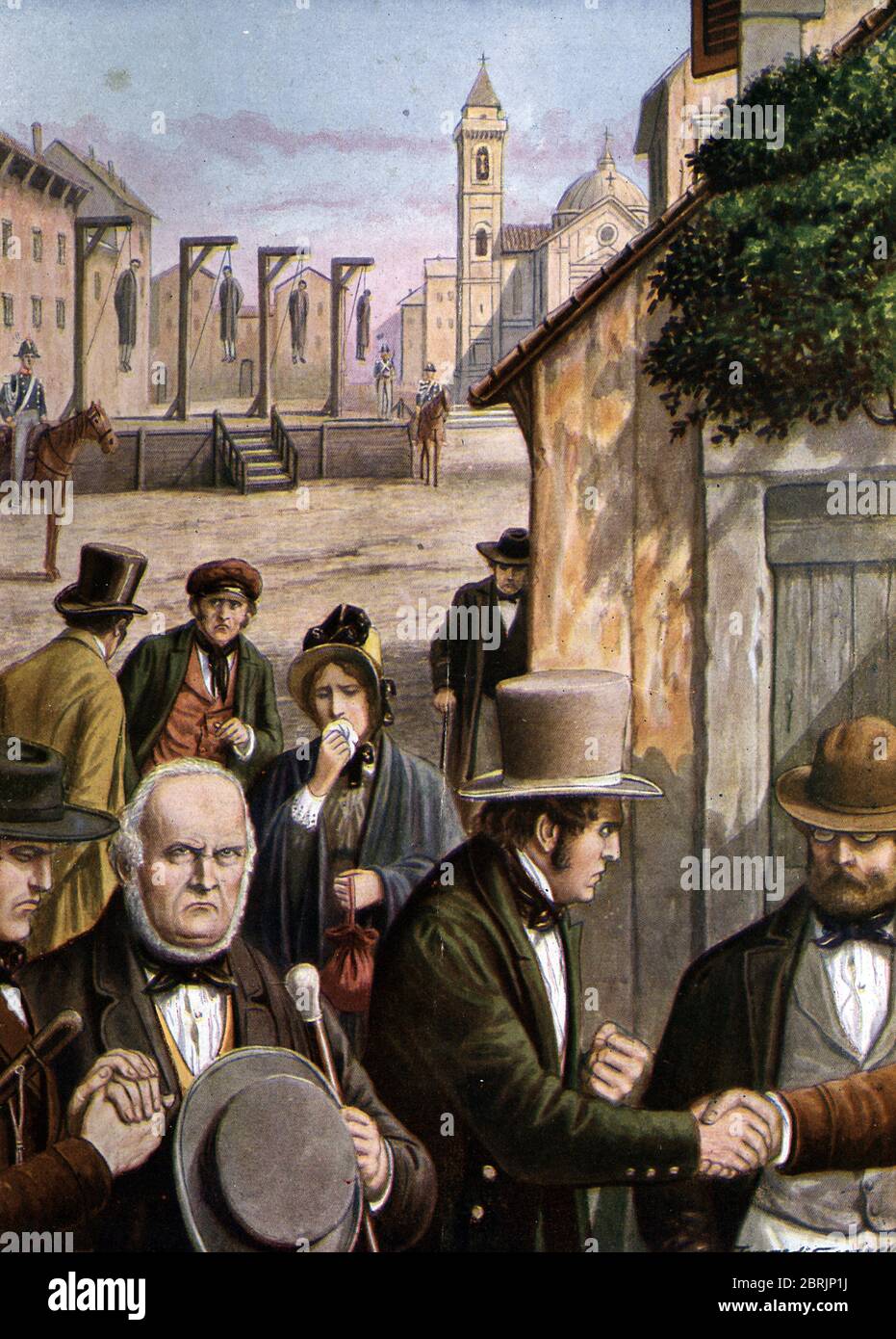 'Execution des rivoluzionaires italiens Luigi Zanoli, Ortolani Angiolo, Gaetano Montanari, e Gaetano Rambelli pendus a Ravenne, italie, 1828) (1828 Foto Stock
