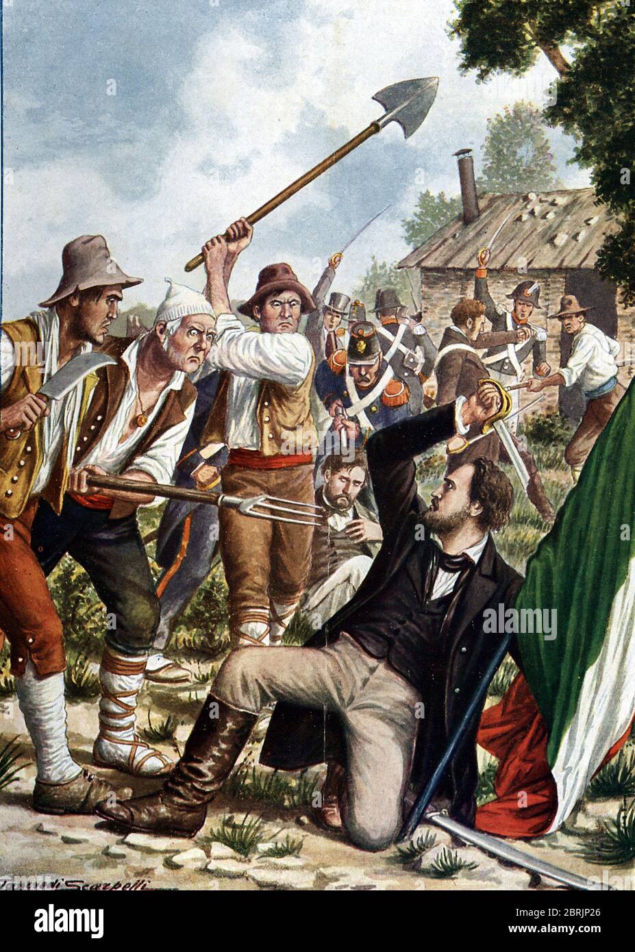 "Le rivoluzionaire italien Carlo Pisacane (1818-1857) massacro par la population de Campanie lors de sa tentative de soulevement contre les Borbons, Foto Stock