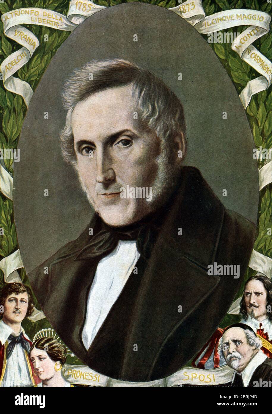 Ritratto d'Alessandro Manzoni (1785 - 1873), Erivain italien Illustration de Tancredi Scardelli (1866-1937) tiree de 'Storia d'Italia' (Histoire-d'it Foto Stock