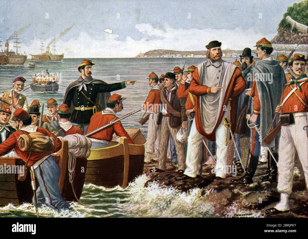 Risorgimento : 'le departure du patriote italien Giuseppe Garibaldi (1807-1882) et de l'expedition des Mille (ou des Chemises Rouges) depuis quarto a Gen Foto Stock