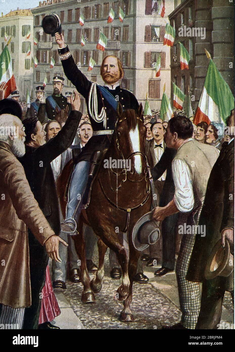 Risorgimento : 'le patriote italien Giuseppe Garibaldi marchant triomphalement dans les rues de Naples en 1860' (persone che si acclamano come Giuseppe Garibaldi Foto Stock