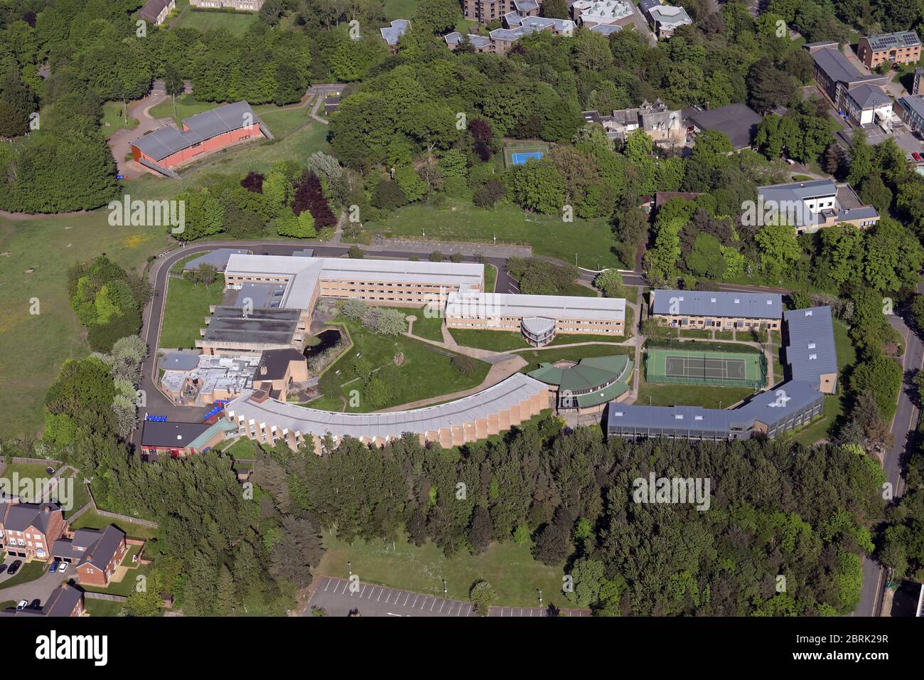 Vista aerea del St Aidan's College, Durham University. Anche Teikyo University of Japan Building & Elvet Hill House scuola in background Foto Stock