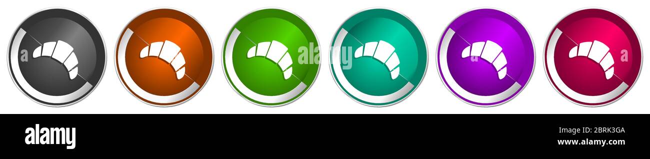 Set di icone croissant, pulsanti Web vettoriali cromati e argento in 6 colori per il webdesign Illustrazione Vettoriale