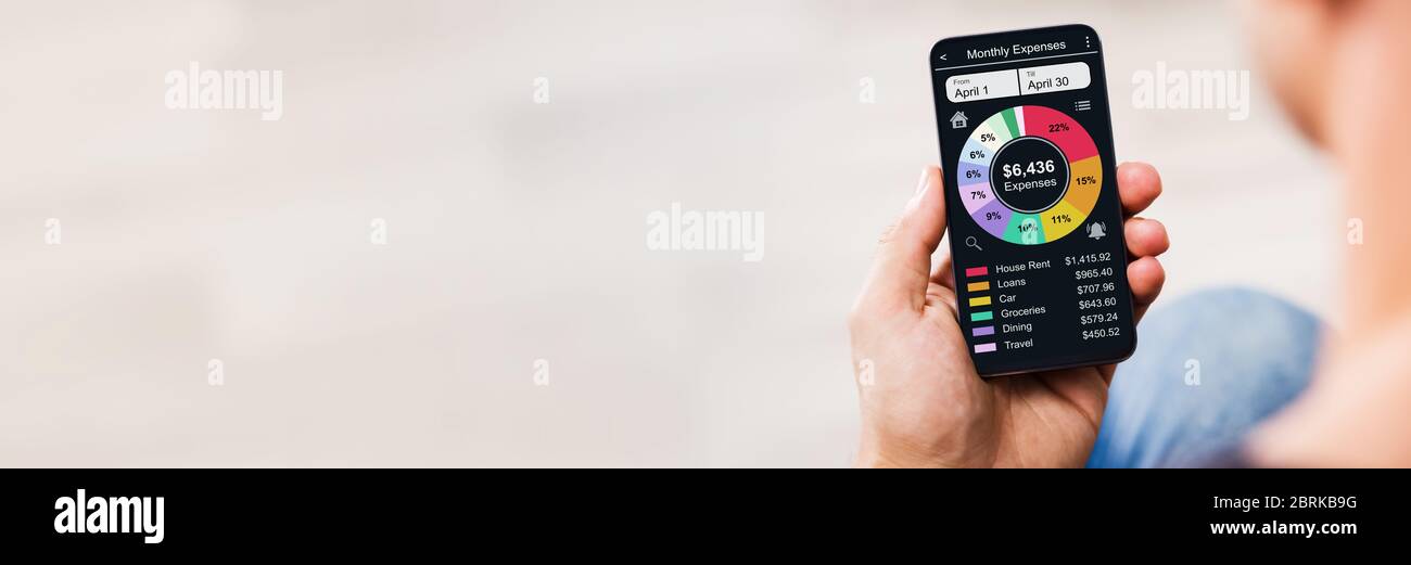 App per telefono cellulare per il monitoraggio di denaro, budget e spese Foto Stock