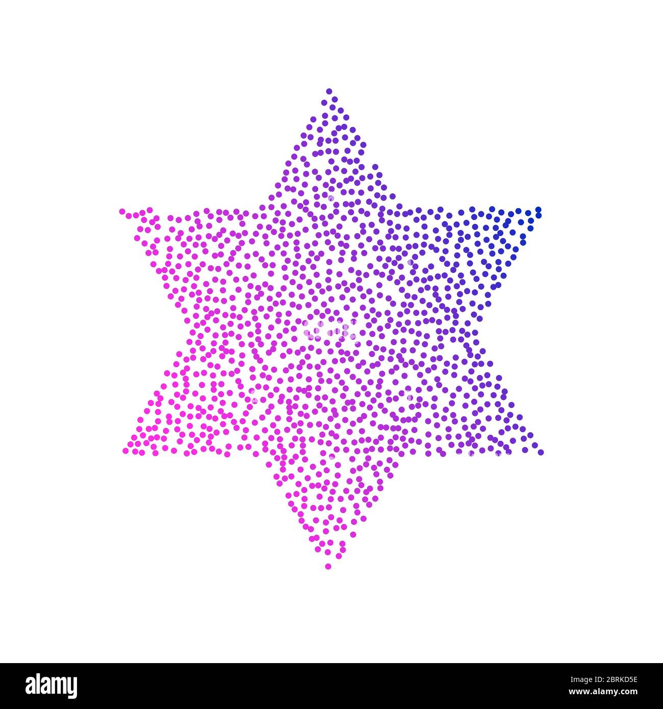 Logo colorato stella di David sotto forma di punti e sfumatura blu-rosso. Grafica al neon, effetto luce Illustrazione Vettoriale