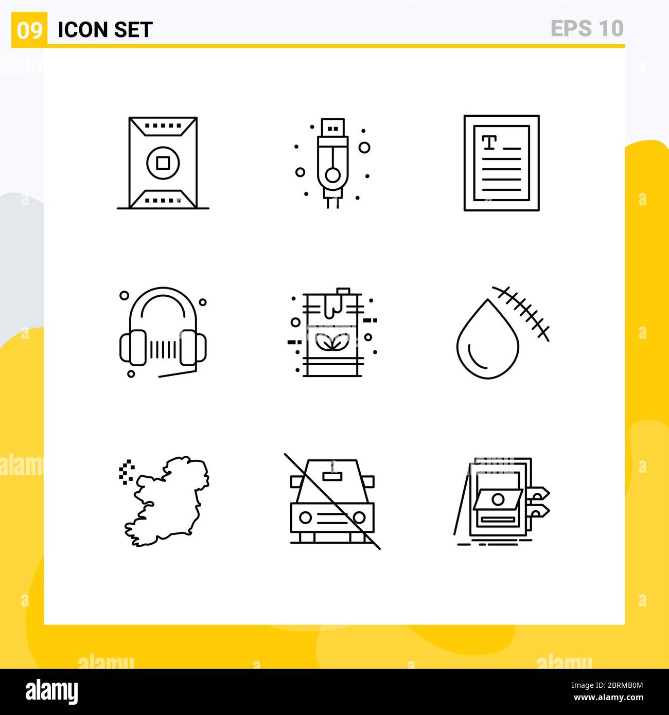 Simboli universali Gruppo di 9 contorni moderni di eco, canzone, ebook, musica, cuffie elementi editabili di Vector Design Illustrazione Vettoriale