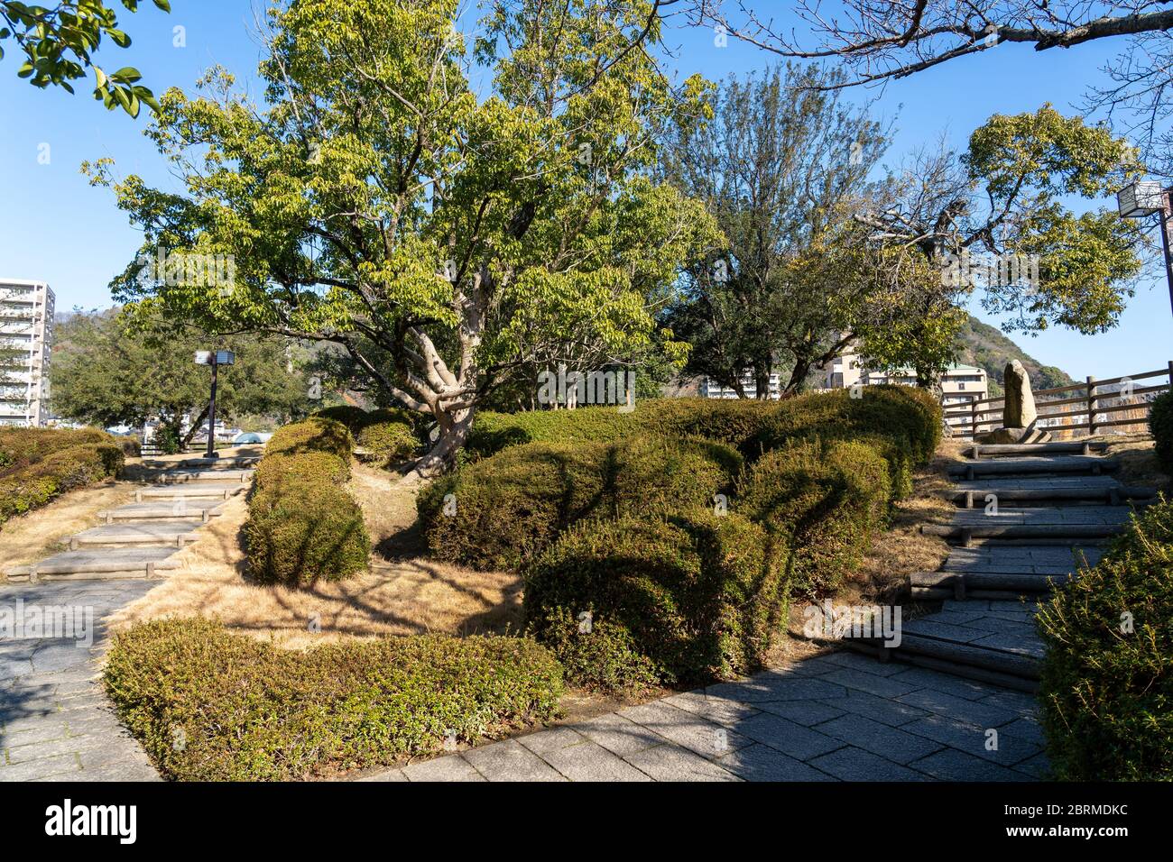 Rovine del Castello di Mihara, conosciuto anche come Castello di Ukishiro, situato nella città di Mihara, Prefettura di Hiroshima. Prefettura di Hiroshima, Giappone Foto Stock