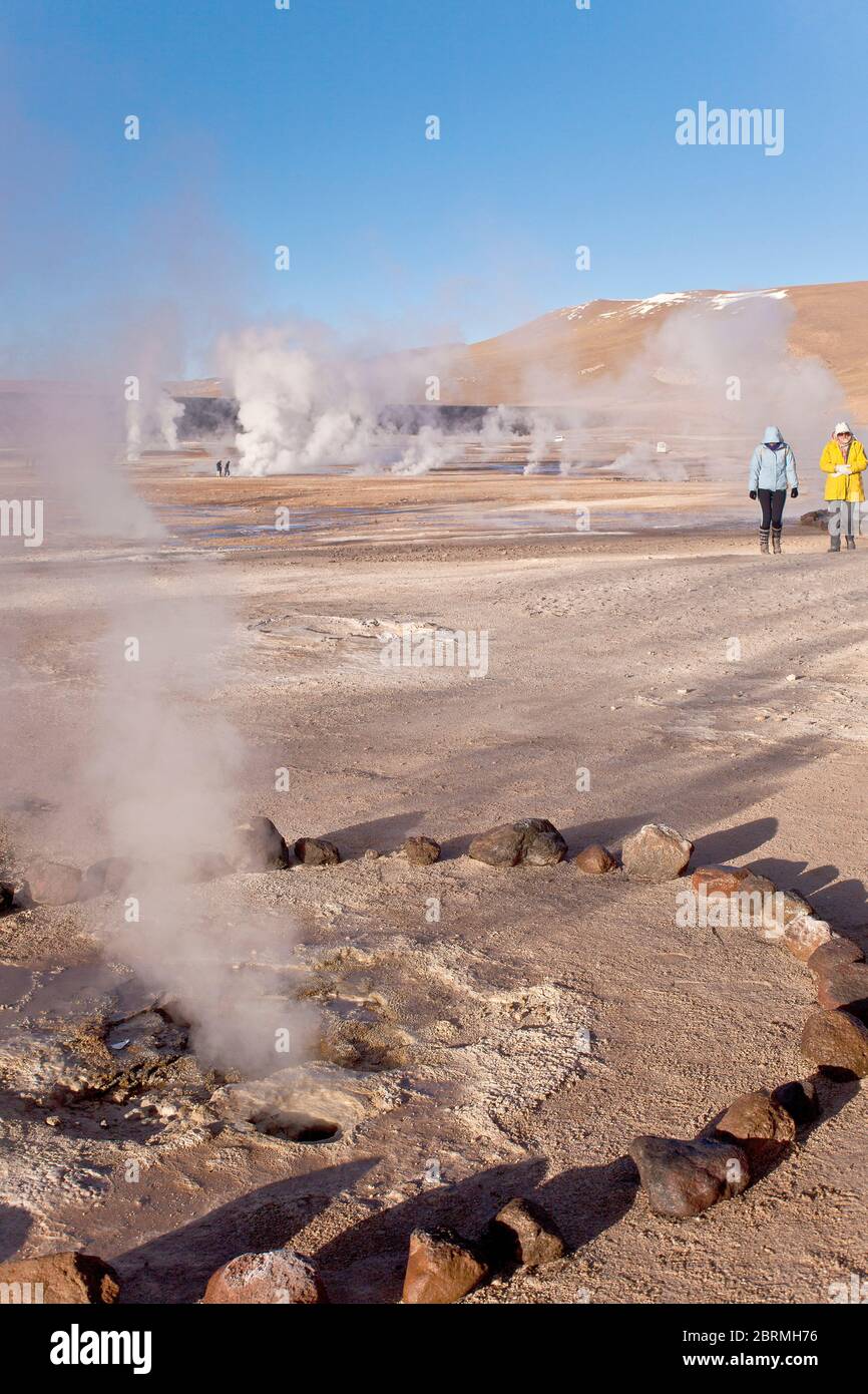 El Tatio geyser Field, provincia di Antofagasta, Atacama deserto Cile Foto Stock