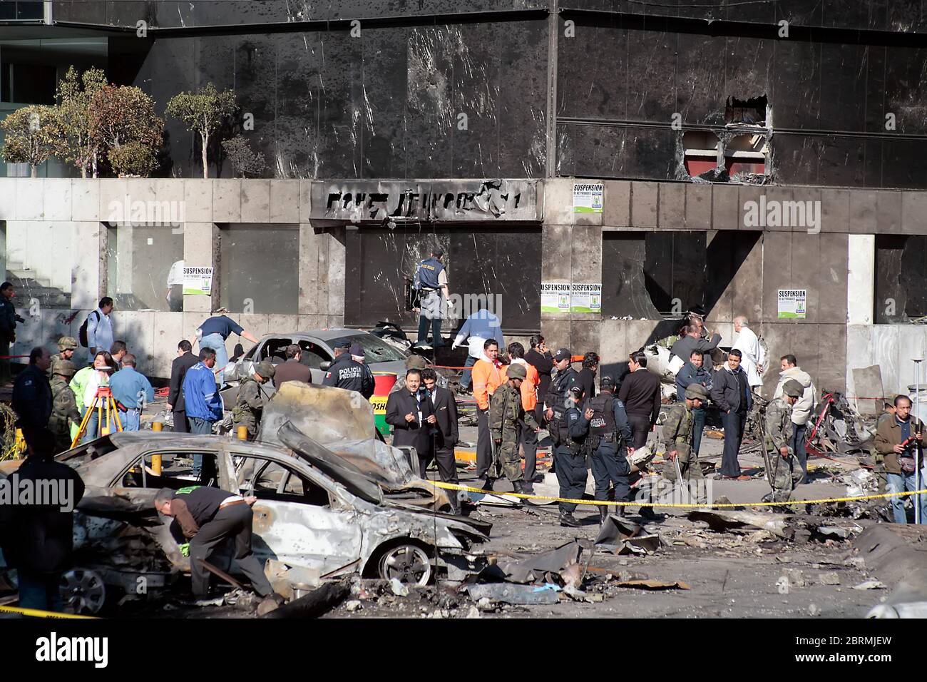 Luogo di incidente aereo Learjet del 4 novembre 2008 Città del Messico in cui morì Juan Camilo Mouriño, Segretario dell'interno Foto Stock