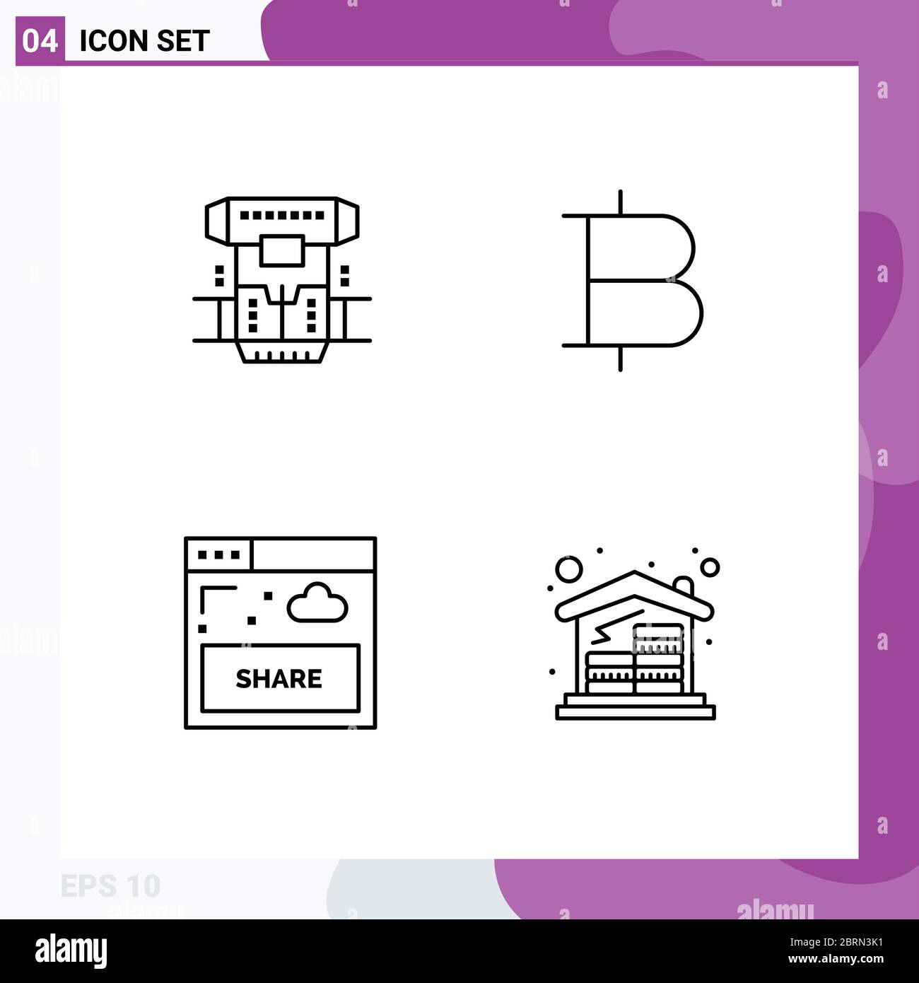 4 simboli di linee universali simboli di scatola, condivisione, crionics, moneta, sito web elementi di disegno vettoriale editabili Illustrazione Vettoriale