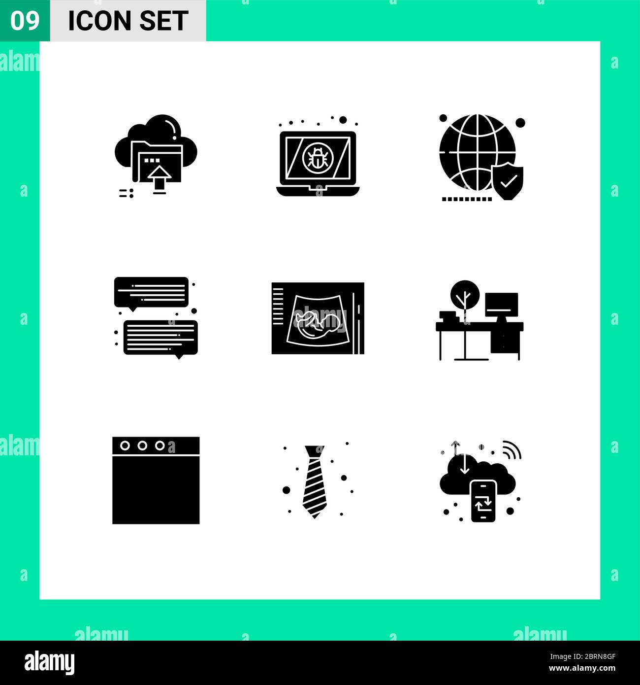 Mobile Interface Solid Glyph Set di 9 pittogrammi di maternità, comunicazione, virus, chat, World Editable Vector Design Elements Illustrazione Vettoriale