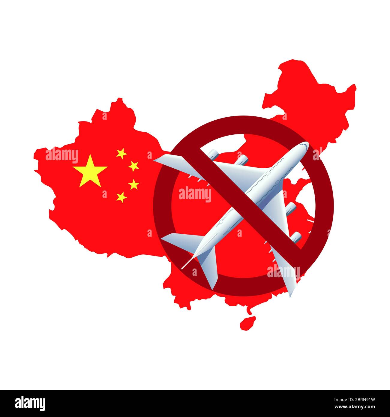 Wuhan divieto di viaggio a causa di Coronavirus COV diffuso in tutto il mondo. Mappa della Cina e divieto di viaggiare in altri paesi. Illustrazione Vettoriale