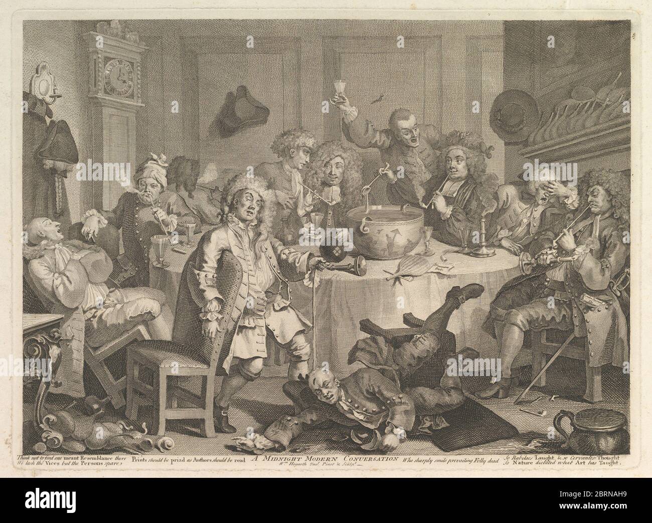 A Midnight Modern Conversation, artista William Hogarth (1697 – 1794), anno 1732 Foto Stock