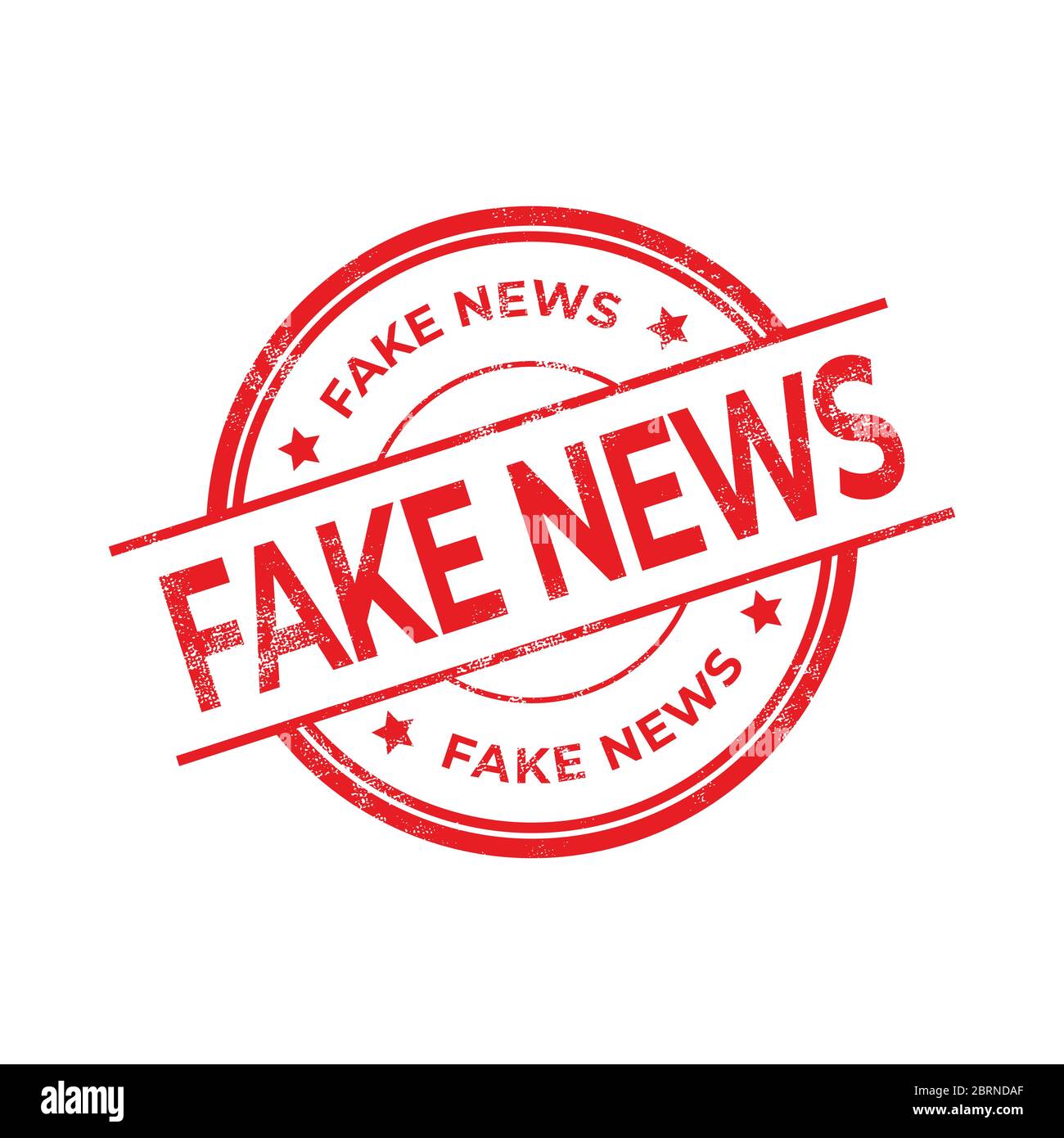 Notizie false, timbro di gomma rosso isolato su sfondo bianco. Illustrazione Vettoriale