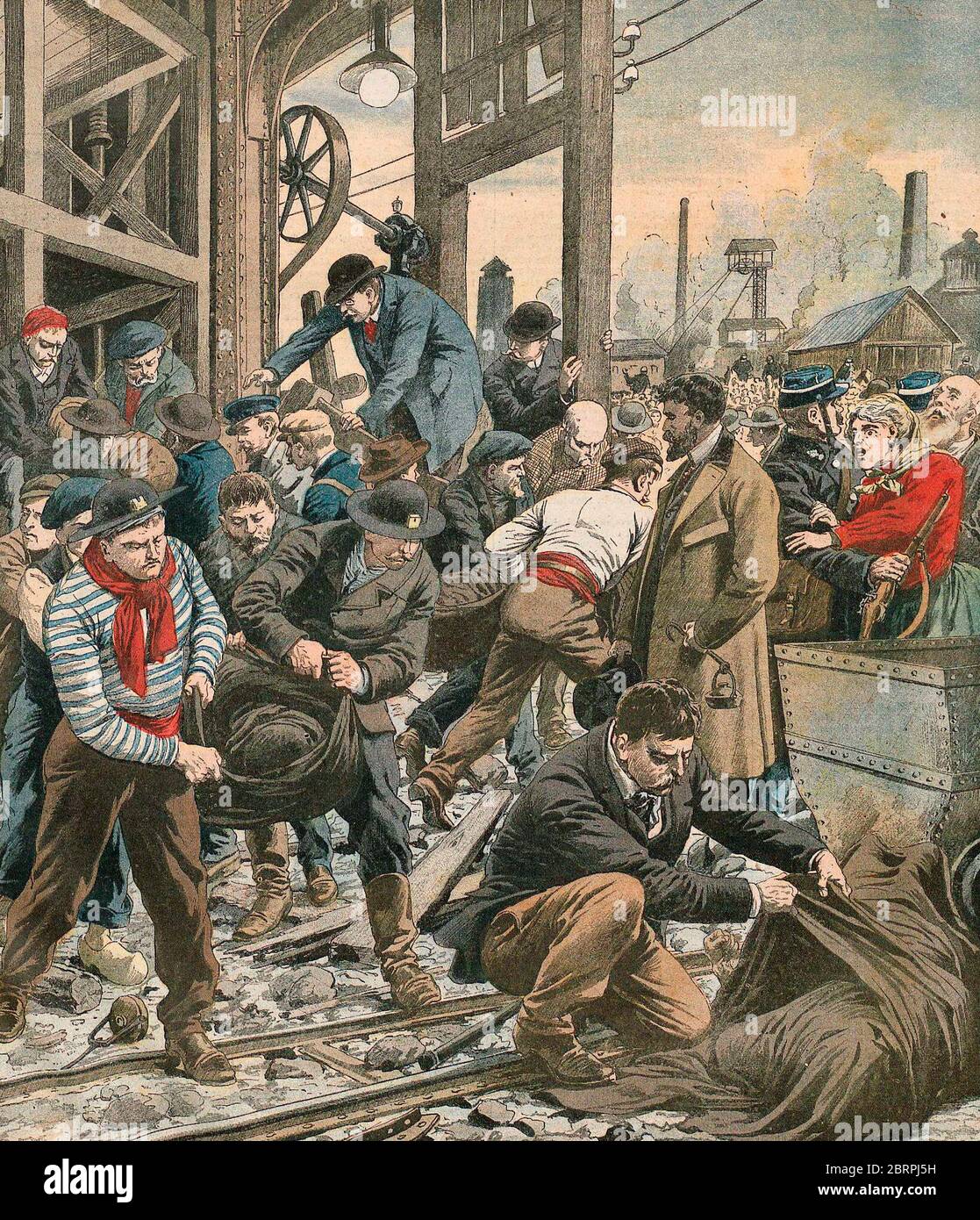 Il disastro della miniera COURRIERES - i corpi delle vittime vengono alla luce - Sabato 10 Marzo 1906 Foto Stock