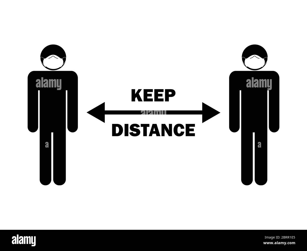 Mantieni il personaggio distanza Stick con maschera. Illustrazione che illustra le linee guida e le regole di allontanamento sociale durante il covid-19. Vettore EPS Illustrazione Vettoriale