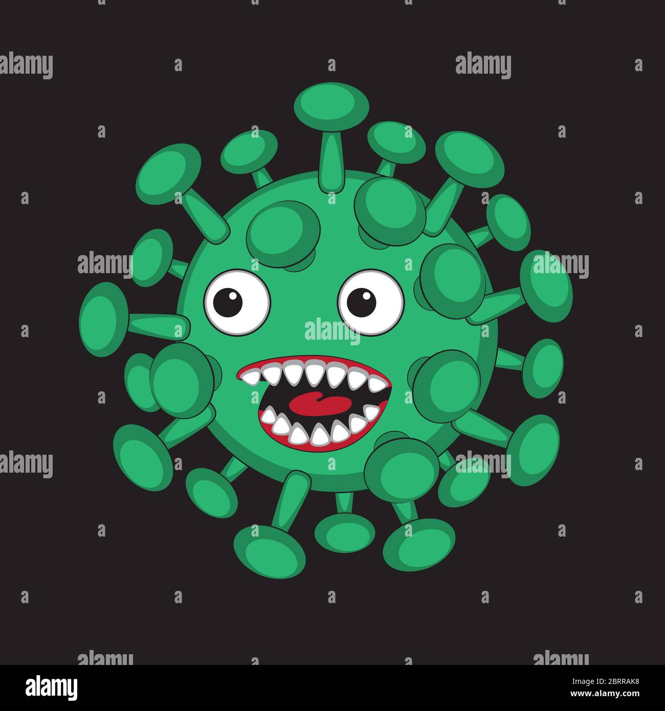 Virus cartone animato verde su sfondo nero. Immagine vettoriale Illustrazione Vettoriale