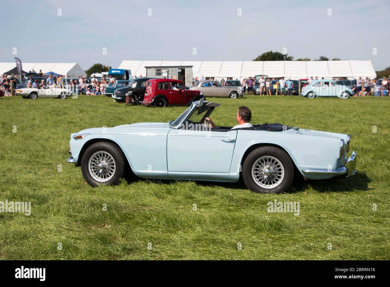 Triumph TR4a Luglio 1965 blu, 2138cc, benzina. Auto d'epoca, mostra di auto Camrose Foto Stock