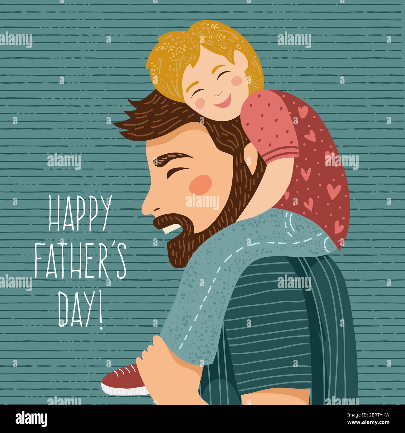 Felice padre s day.hand-disegnata disegno di papà e il bambino seduto sulle sue spalle su uno sfondo bianco. Simpatico illustrazione della famiglia vettoriale Illustrazione Vettoriale