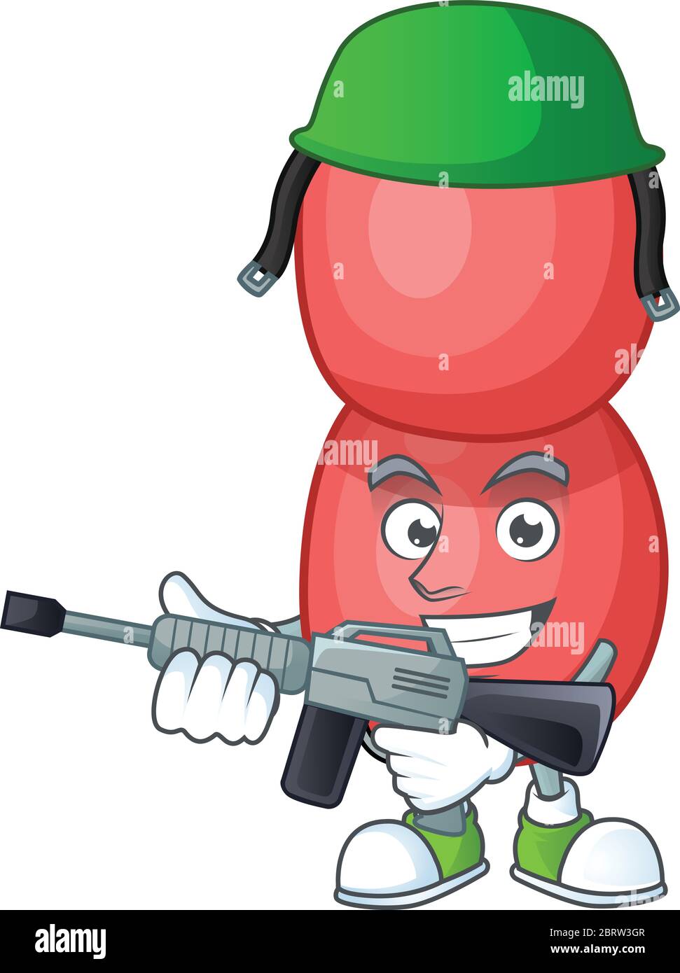 Un'immagine mascotte di neisseria gonorrhoeae come un esercito dedicato che usa la pistola automatica Illustrazione Vettoriale