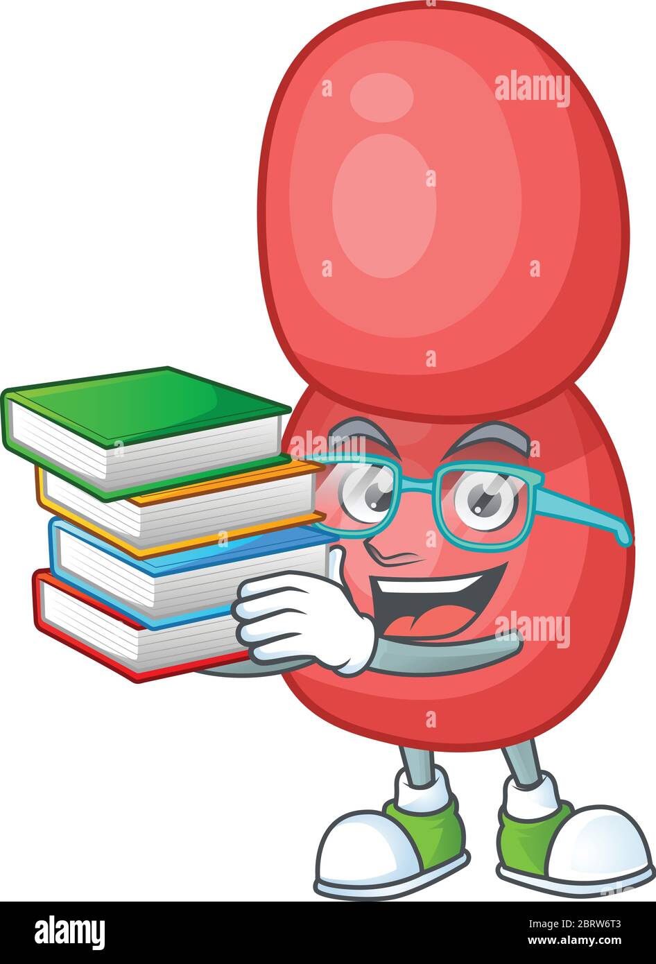 Un mascotte di neisseria gonorrhoeae studente con libri Illustrazione Vettoriale
