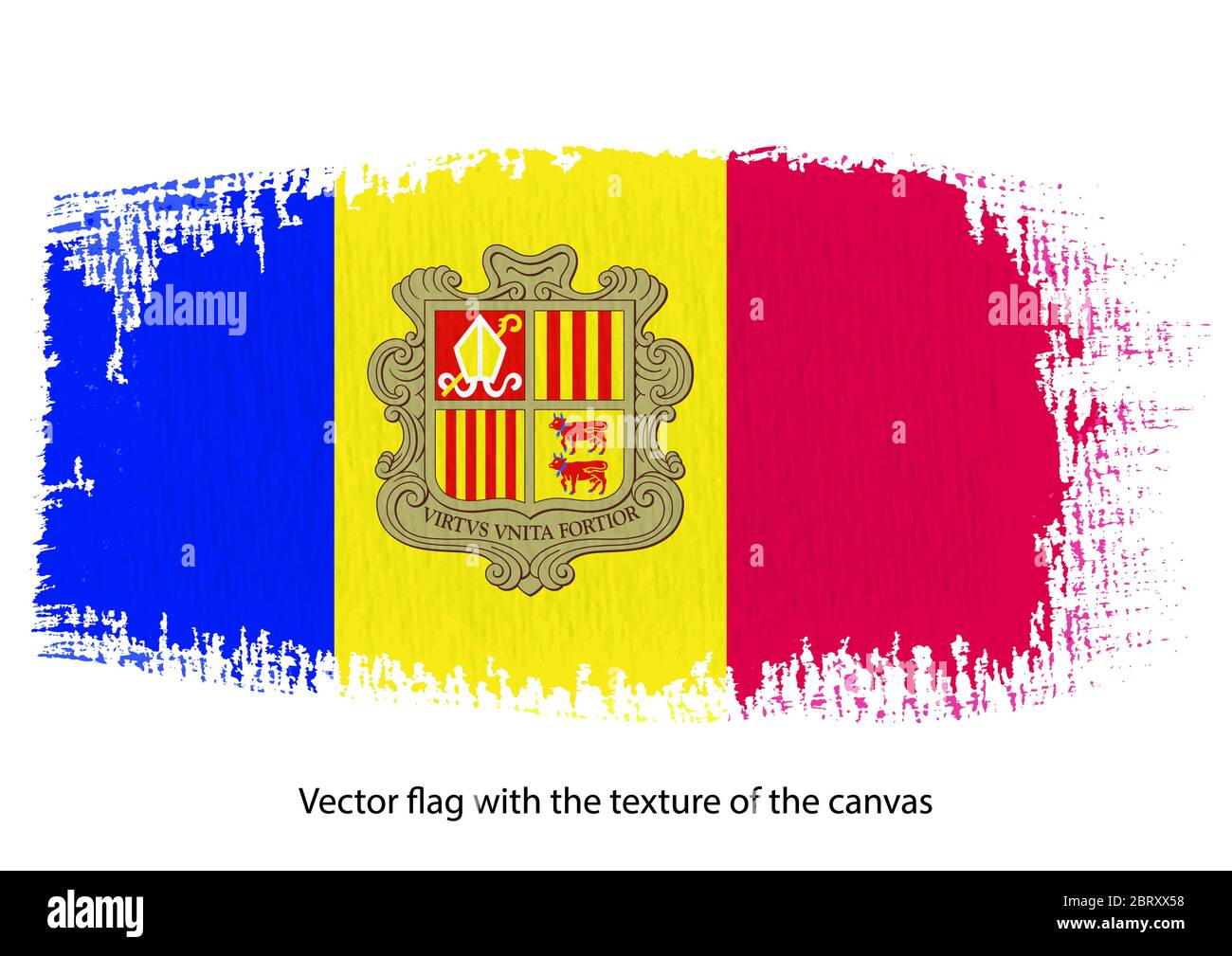 Tratto di pennello vettoriale sulla bandiera Andorra canvas Foto Stock
