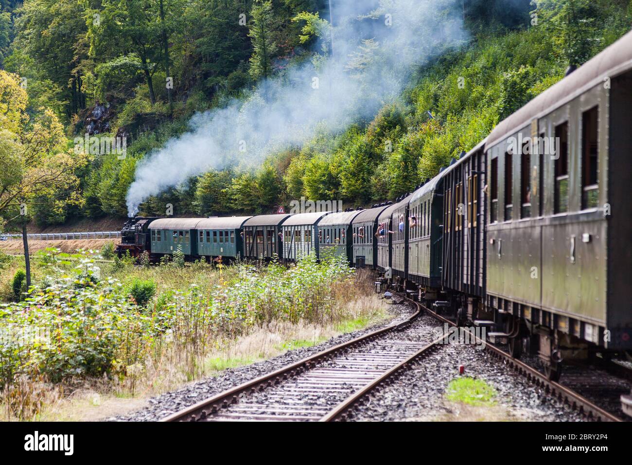 Treno a vapore a Behringersmühle, Germania Foto Stock