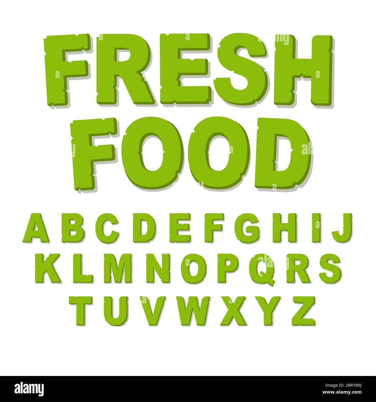 Alfabeto verde vettoriale eco. Perfetto per ristoranti sani e marche verdi, come luoghi vegani, sito web di cucina, blog ricette vege. Carattere per Illustrazione Vettoriale