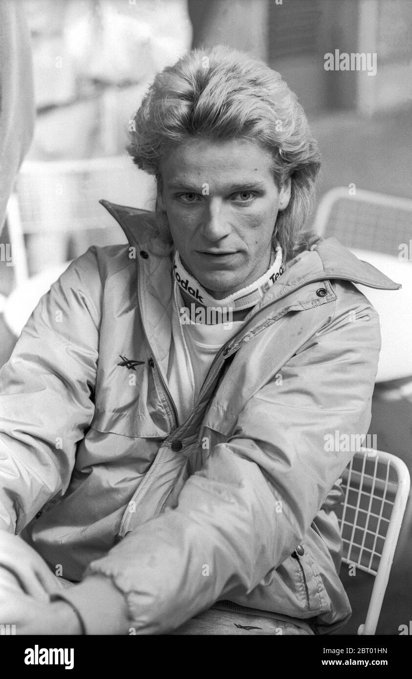 PATRIK SJÖBERG atleta svedese di salto in alto nel Campionato europeo di Stoccarda 1986 Foto Stock