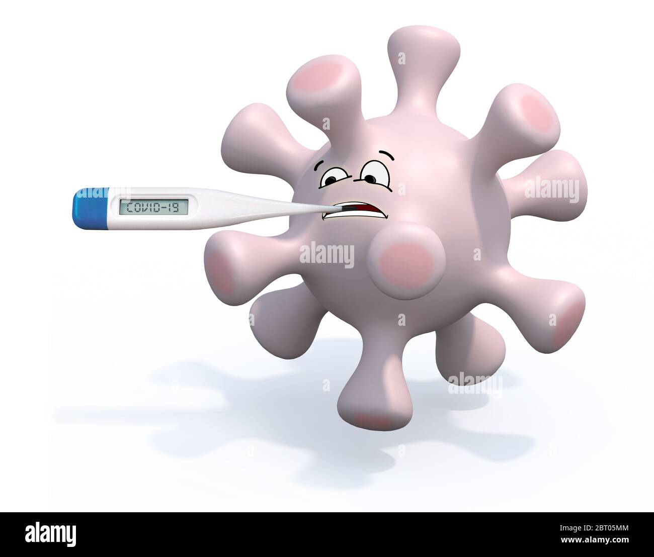 cartone animato con viso e termometro sulla bocca, illustrazione 3d Foto Stock