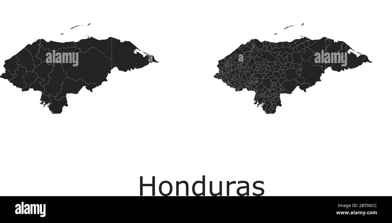 Mappe vettoriali Honduras con regioni amministrative, comuni, dipartimenti, frontiere Illustrazione Vettoriale