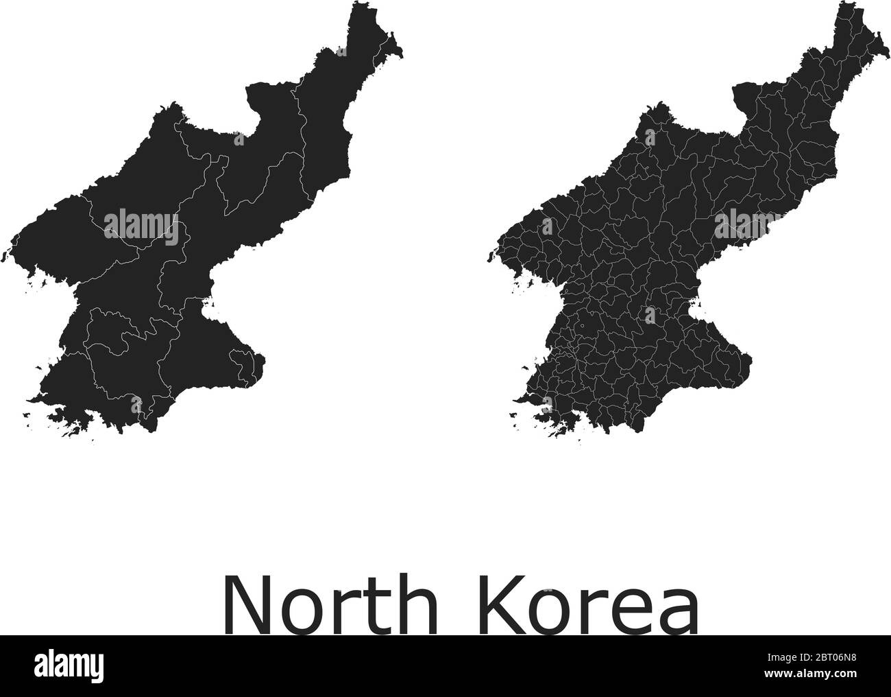 Mappe vettoriali della Corea del Nord con regioni amministrative, comuni, dipartimenti, frontiere Illustrazione Vettoriale