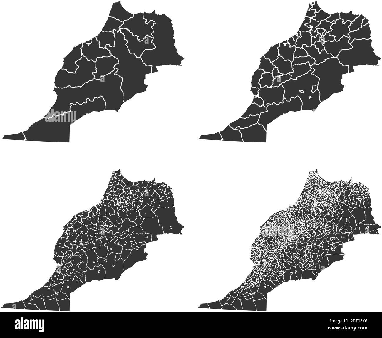 Marocco mappe vettoriali con regioni amministrative, comuni, dipartimenti, frontiere Illustrazione Vettoriale