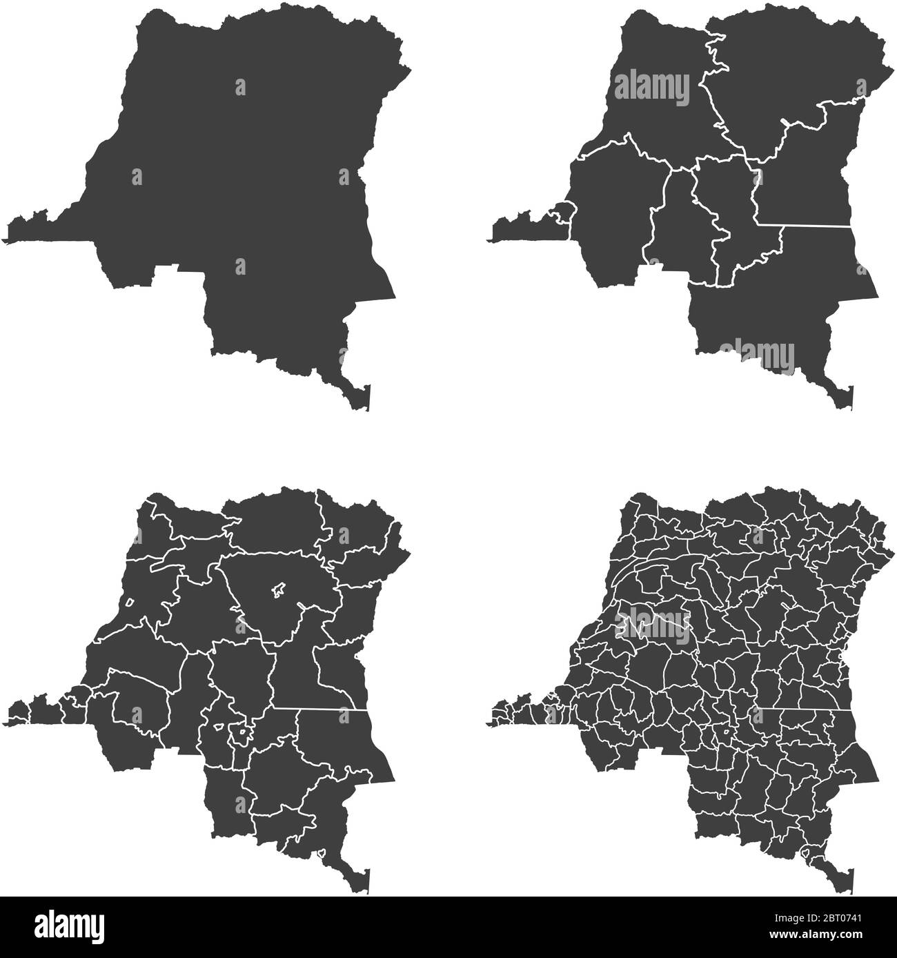La Repubblica democratica del Congo mappa vettoriale con regioni amministrative, comuni, dipartimenti, frontiere Illustrazione Vettoriale