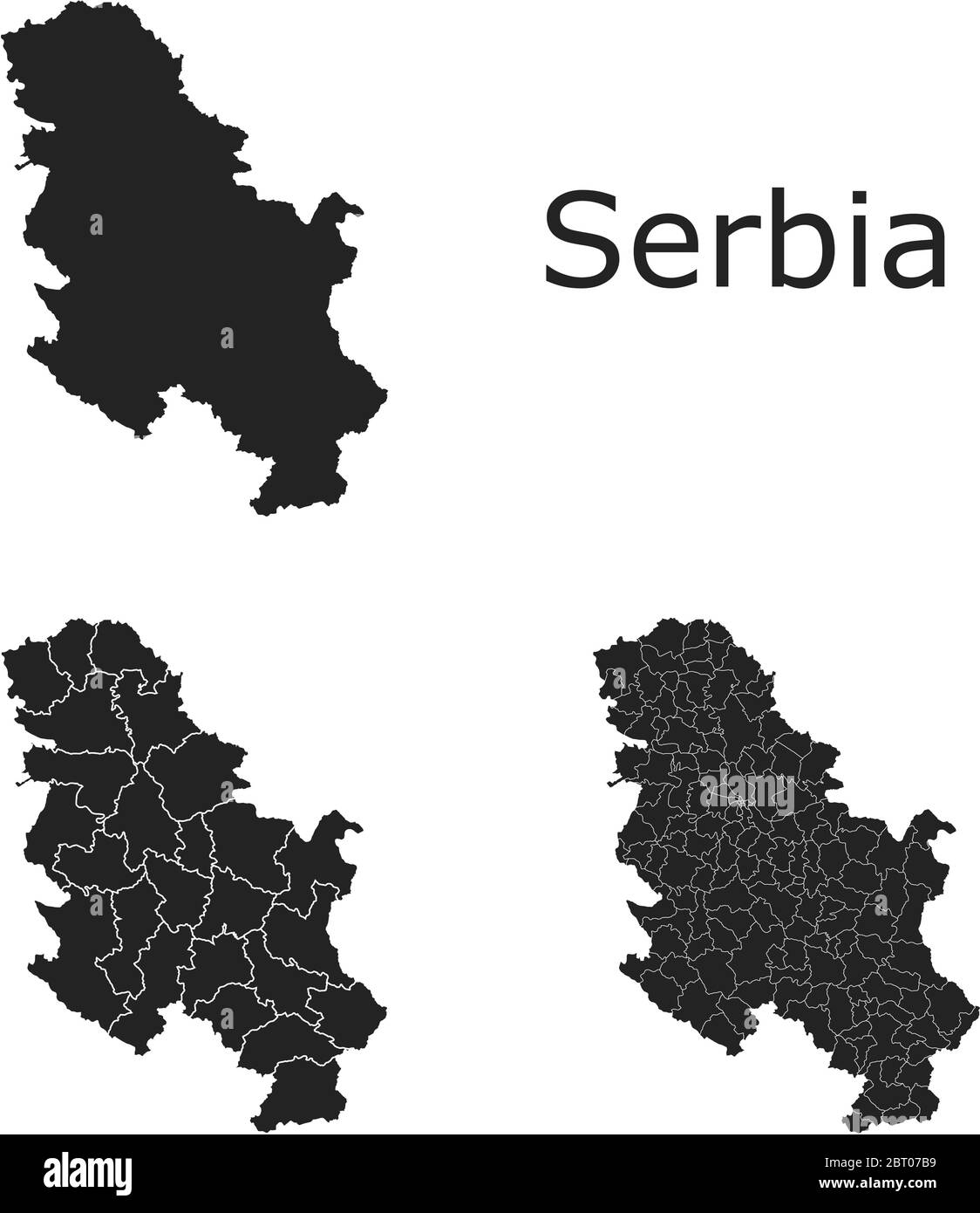 Serbia mappe vettoriali con regioni amministrative, comuni, dipartimenti, frontiere Illustrazione Vettoriale