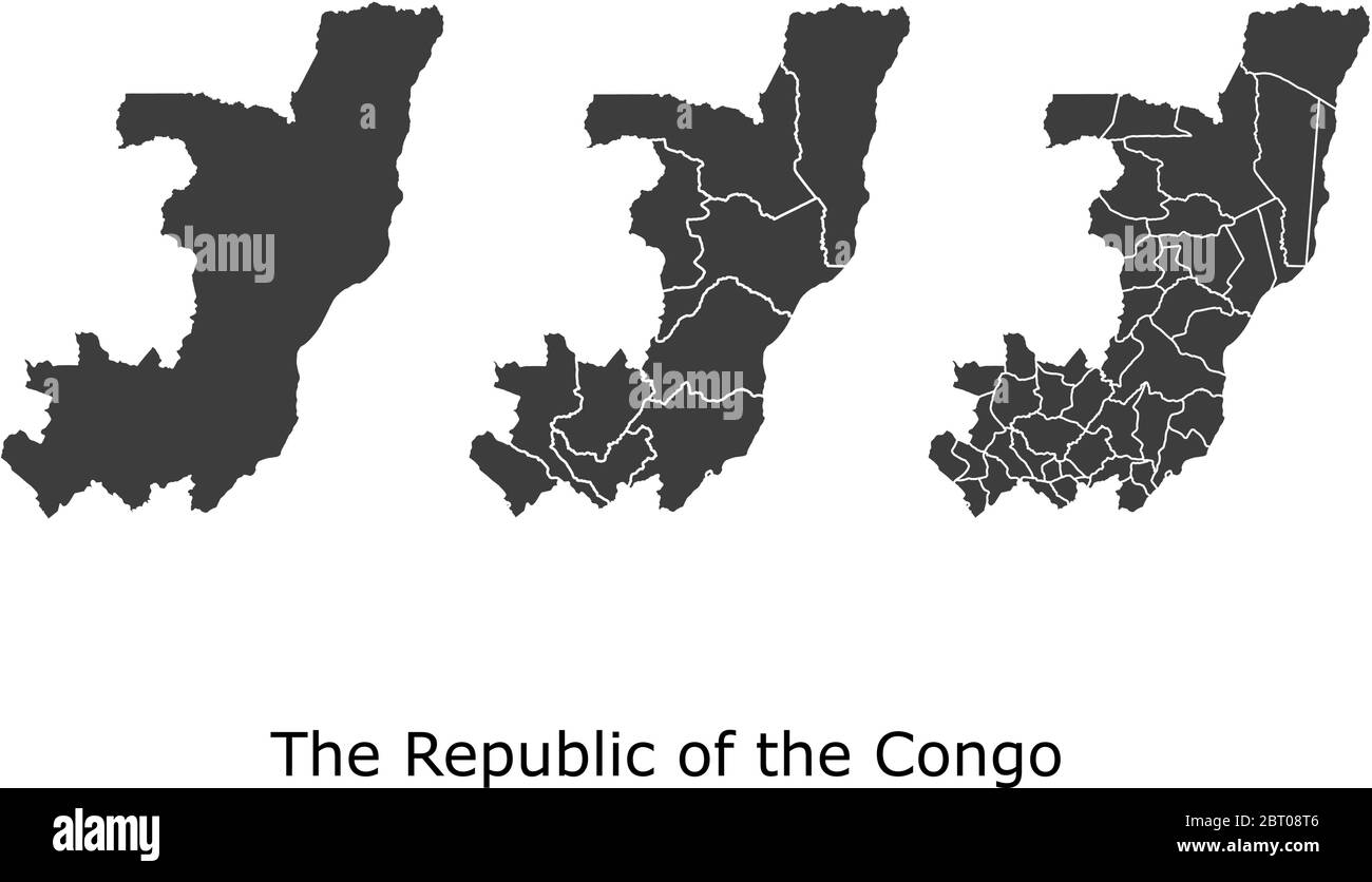 La Repubblica del Congo mappe vettoriali con regioni amministrative, comuni, dipartimenti, frontiere Illustrazione Vettoriale
