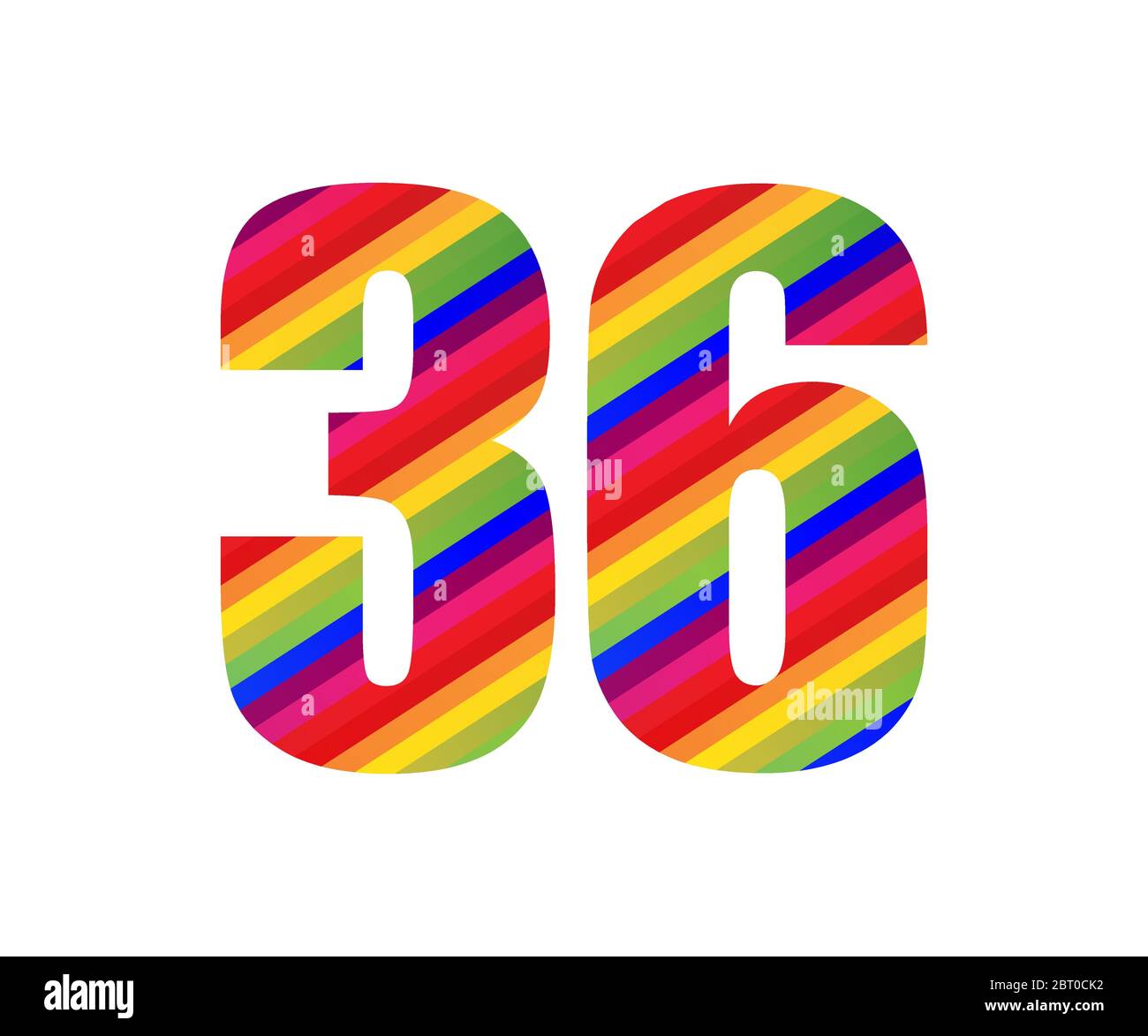 36 numero carattere numerico stile arcobaleno. Illustrazione vettoriale colorata di trentasei numeri disegno isolato su sfondo bianco. Illustrazione Vettoriale