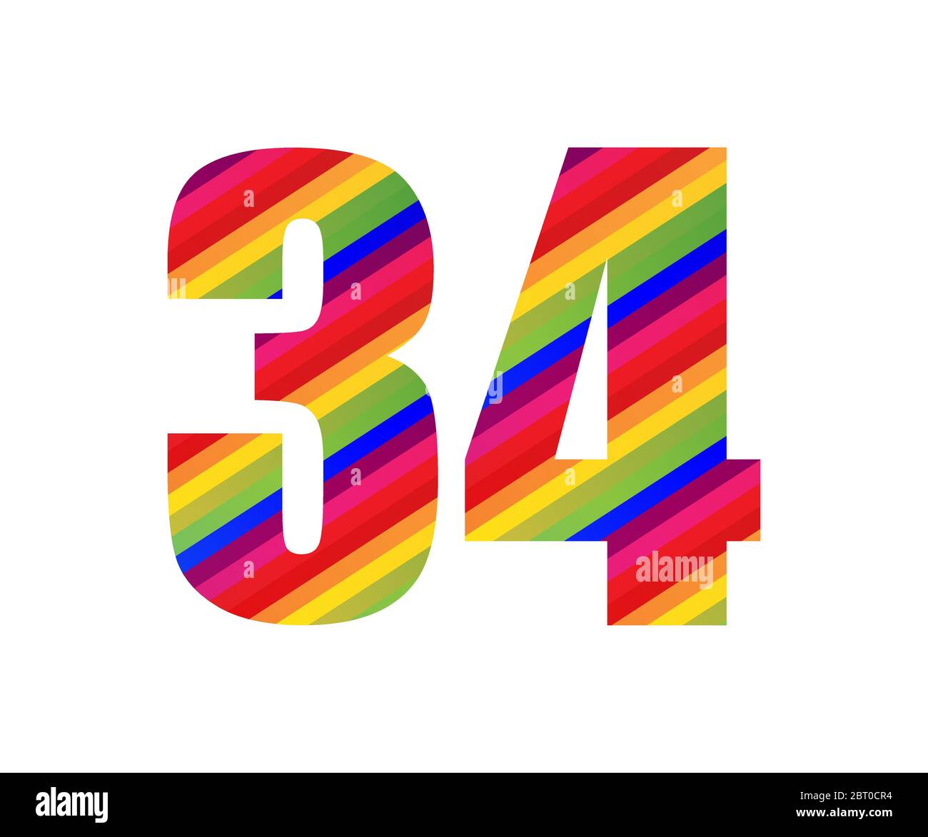 34 numero carattere numerico stile arcobaleno. Illustrazione vettoriale