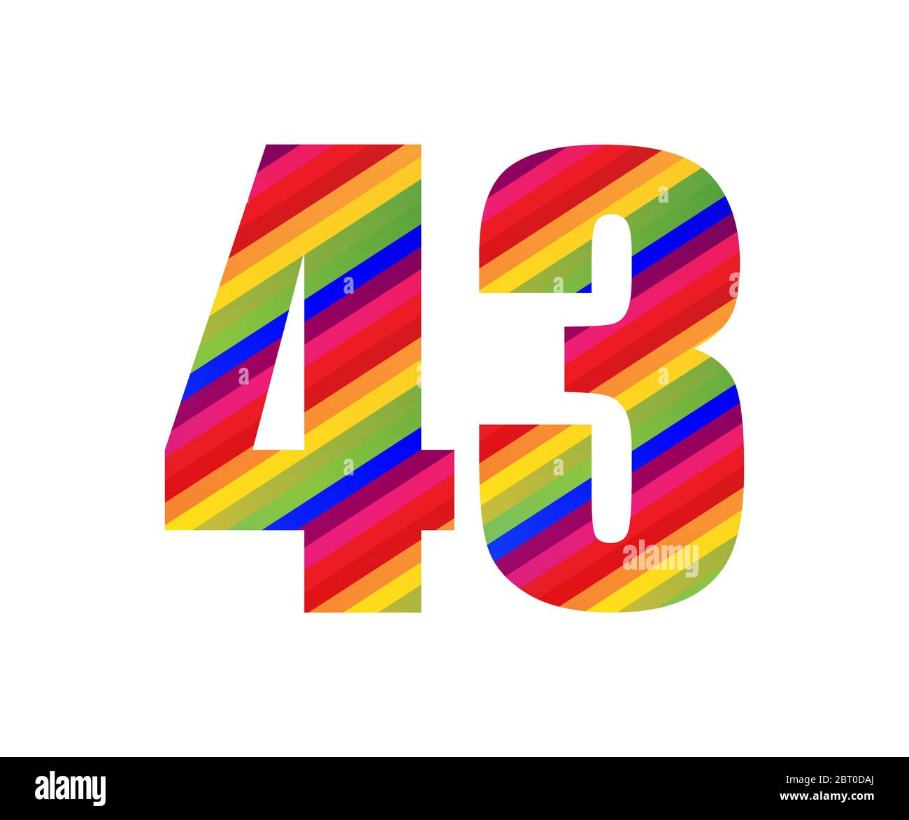 43 numero carattere numerico stile arcobaleno. Illustrazione vettoriale colorata di quaranta tre numeri disegno isolato su sfondo bianco. Illustrazione Vettoriale