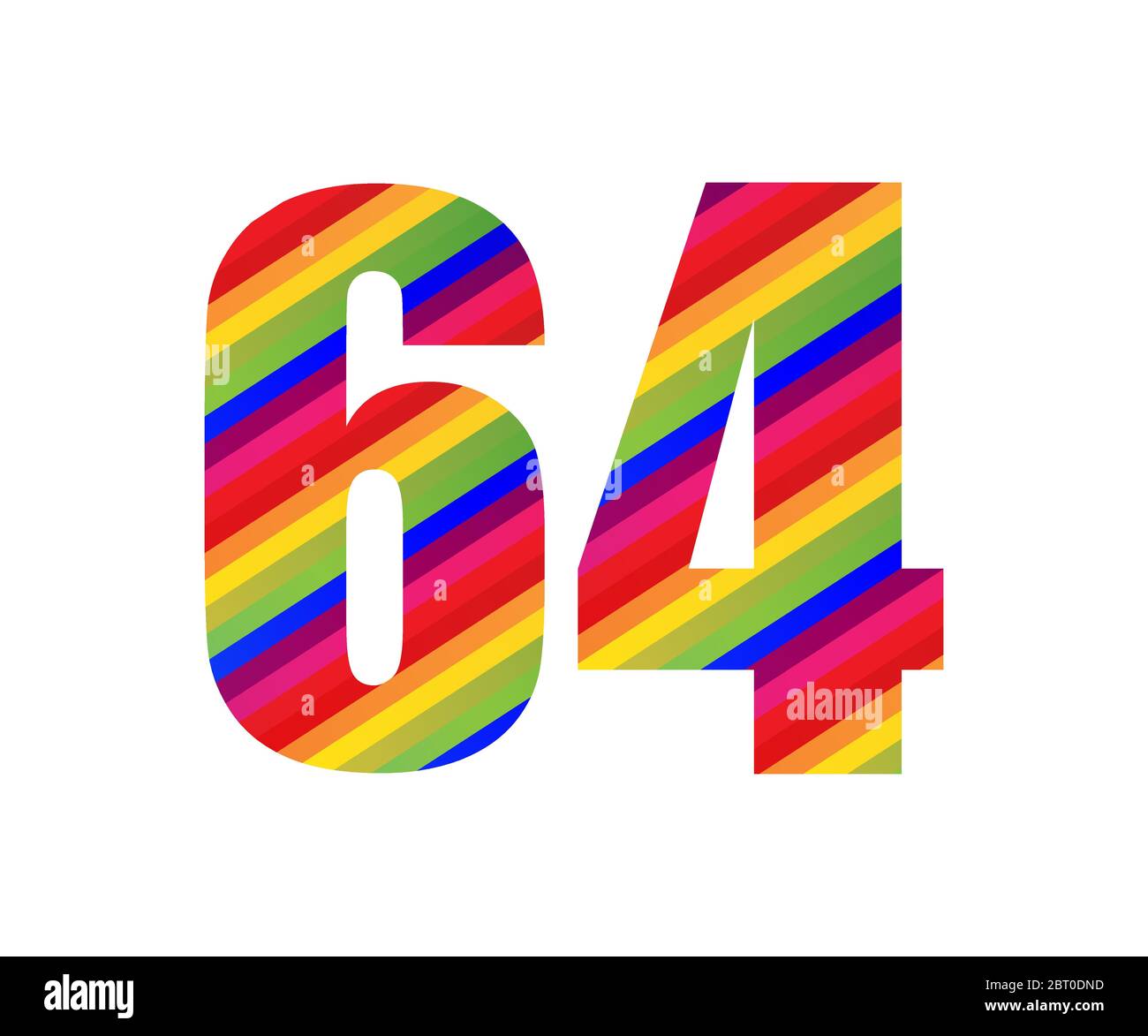 64 numero carattere numerico stile arcobaleno. Illustrazione vettoriale a sessanta numeri colorata Design isolato su sfondo bianco. Illustrazione Vettoriale