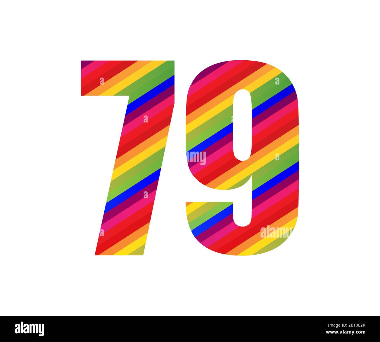 79 numero carattere numerico stile arcobaleno. Coloratissimo Settanta nove numeri Vector Illustration Design isolato su sfondo bianco. Illustrazione Vettoriale