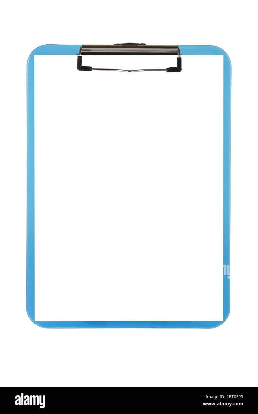 Appunti blu isolati su bianco con tracciato di ritaglio e spazio di copia Foto Stock