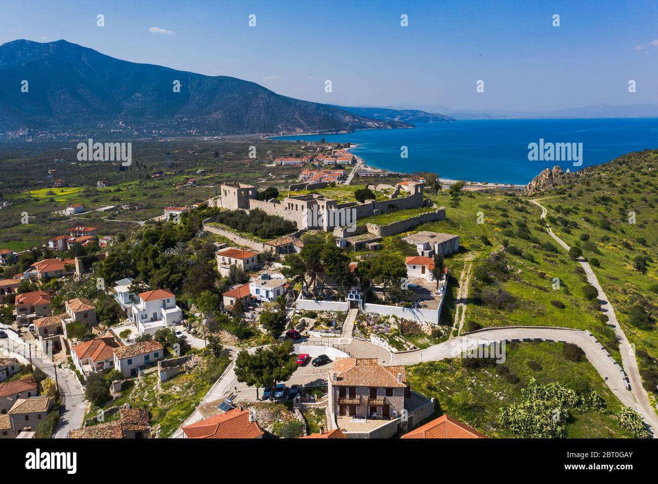 Paralio Astros vista aerea della città, Grecia, Peloponesse Foto Stock