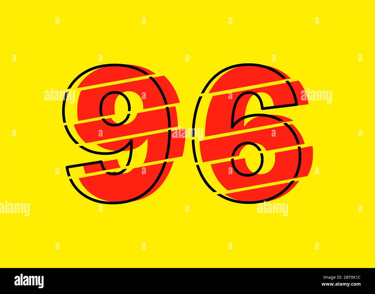 Glitch Modern Red 96 Number Design Vector Illustration. Numeral Vector stile trendy Flat Line. Modello di illustrazione di elementi vettoriali per Web Design o. Foto Stock