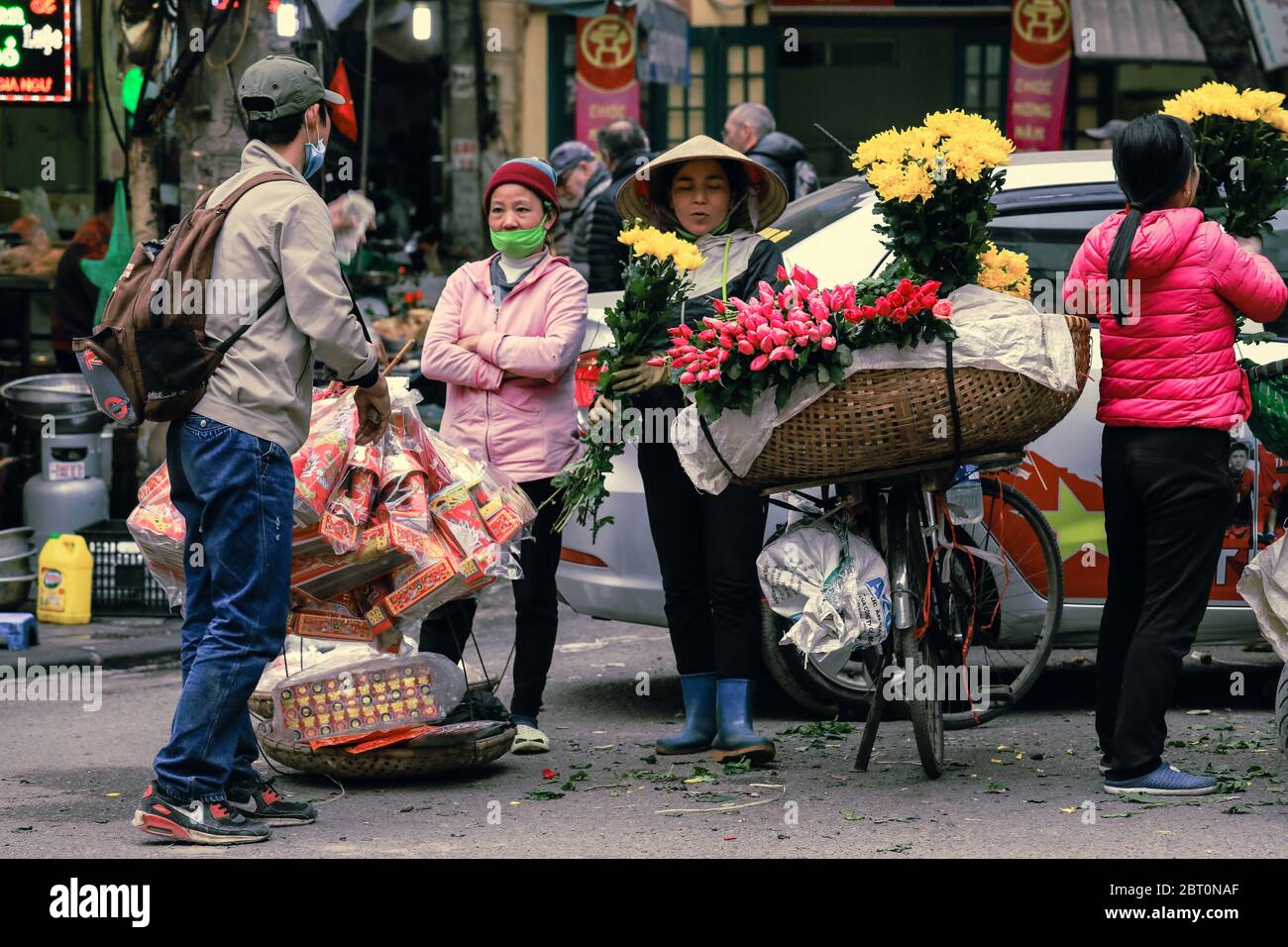 Hoi An, Vietnam - 7 Febbraio 2018 : venditori di fiori a Saigon, ho Chi Minh City, Vietnam Foto Stock